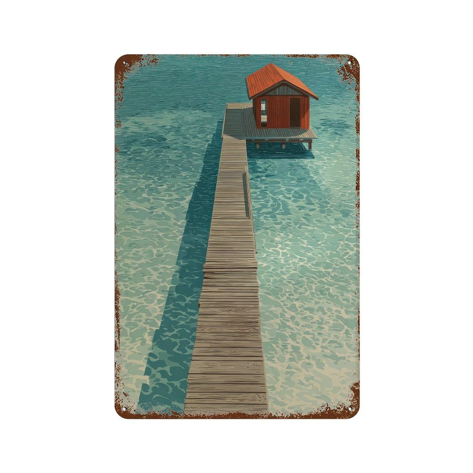 xiaoxiaoshen Seaside Pier. Minimalist Coastal Wall Decor Art Metal Tin Poster Modern Home Decor Art Home Bar Shop Decorations Vintage Sign 30x20cm