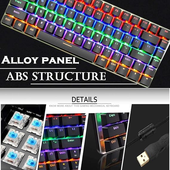 LexonElec Gaming Mechanical Keyboard Wired Type-C Metal Mechanical Blue Switch Computer Keyboard with Rainbow LED Backlit 82keys Anti-ghosting for Computer Gamers