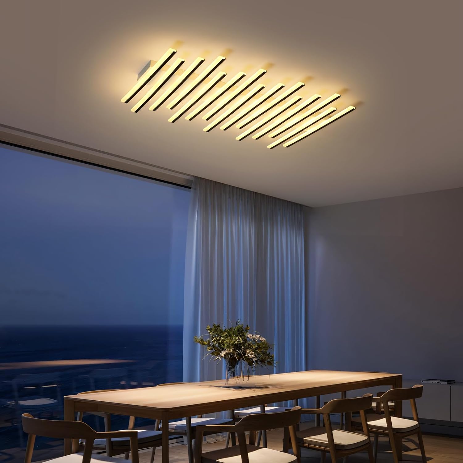JAYMP 15 Lights Linear Modern Ceiling Light 43.3 inch Dimmable LED Chandelier Semi Flush Mount Light Fixture for Dining Room Kitchen Island Living Room