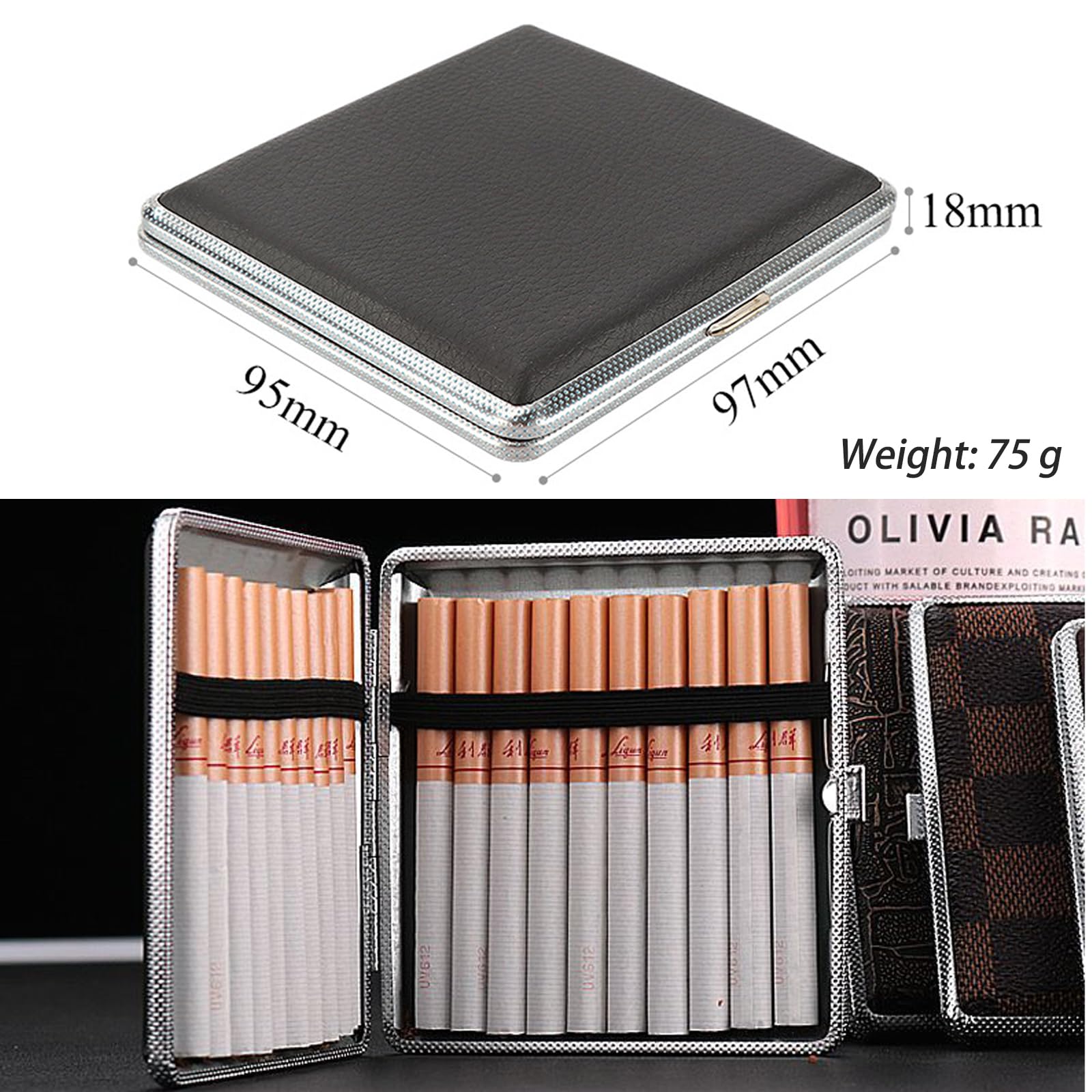 2 Pezzi Portasigarette in Metallo Pelle, PU Porta Sigarette per 20 Sigarette, Porta Sigaretta con Chiusura a Scatto, Portasigarette Uomo Cigarette Case per Tasche dei Pantaloni e Tasche(Nero)