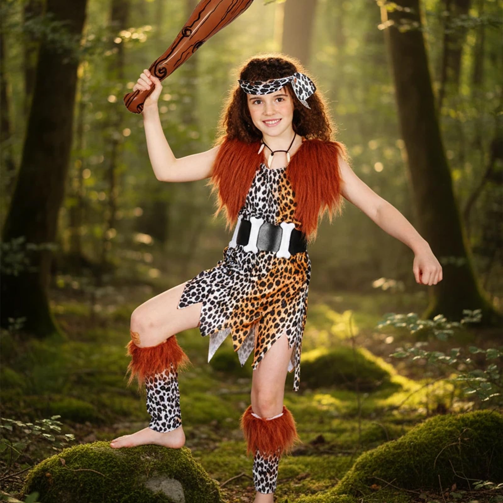 EDLMKM Kids Caveman Costume, Cavemen Costumes Kids, Stone Age Costume Boys Girls, Halloween Cosplay Fancy Dress(L) - Image 4