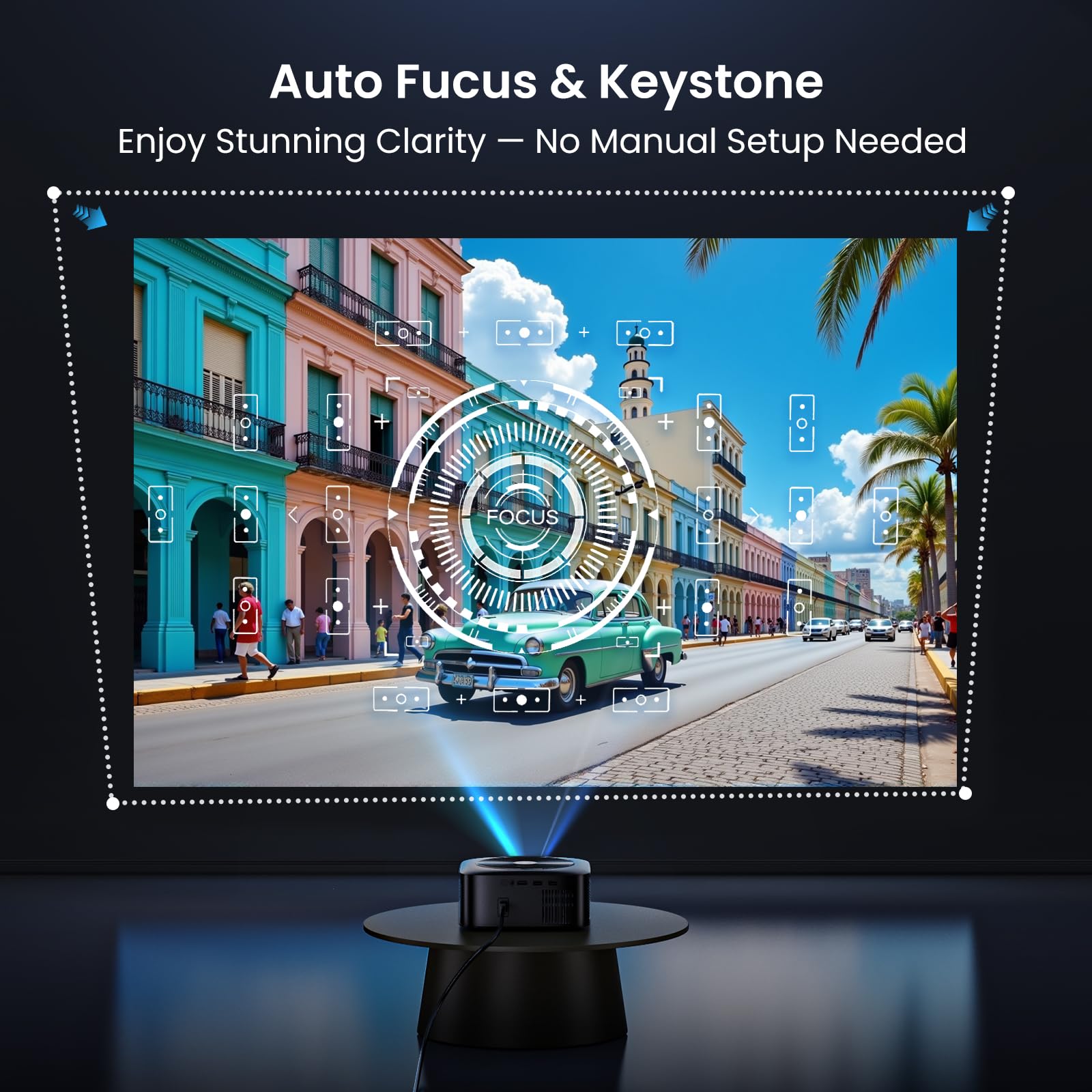 1500 ANSI Official Licensed Google TV Smart Projector, HAPPRUN 4K Full HD Home Theater with Auto Focus, Dolby Sound, Wi-Fi Bluetooth, Built-in Apps, Compatible with Phone & PC, Indoor & Outdoor Use