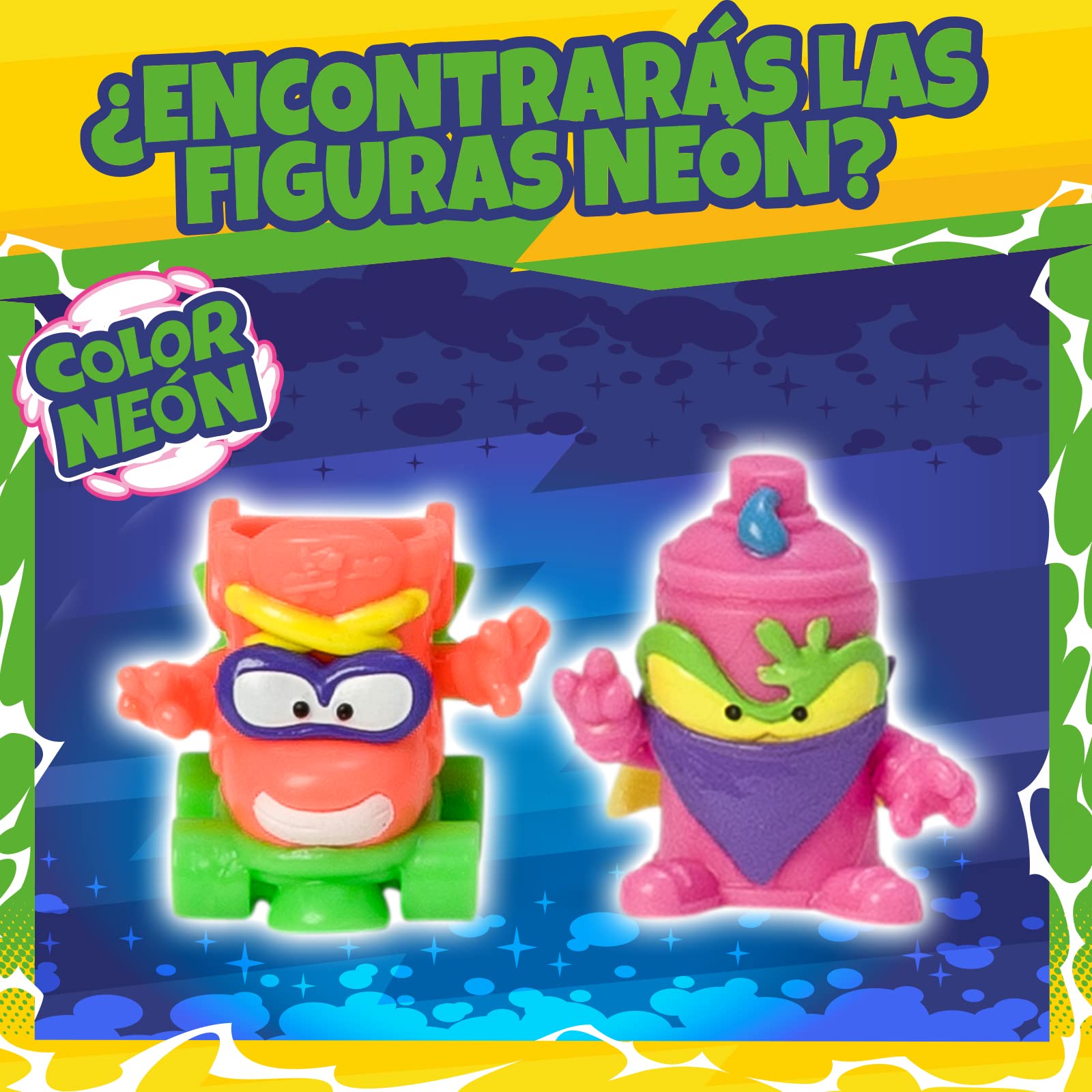 SUPERTHINGS Serie Neon Power, Caja con 50 Sobres Sorpresa con Figuras coleccionables, Cada sobre Contiene 1 SuperThing Sorpresa y 1 Checklist