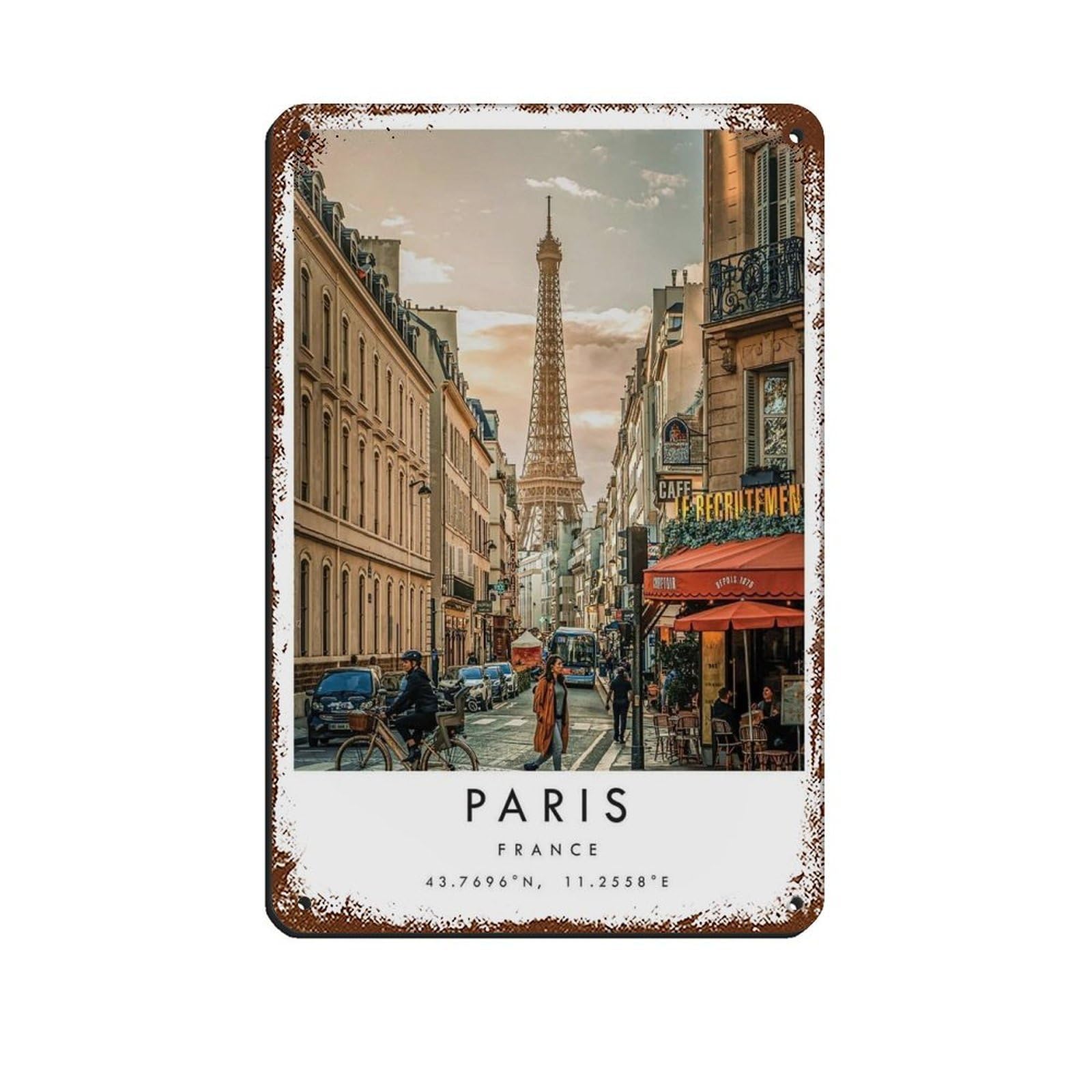 Paris Travel, Paris France Travel Poster Retro Poster Metal Tin Sign Chic Art Retro Iron Painting Bar People Cave Cafe Family Garage Poster Wall Decoration 8x12inch(20x30cm)