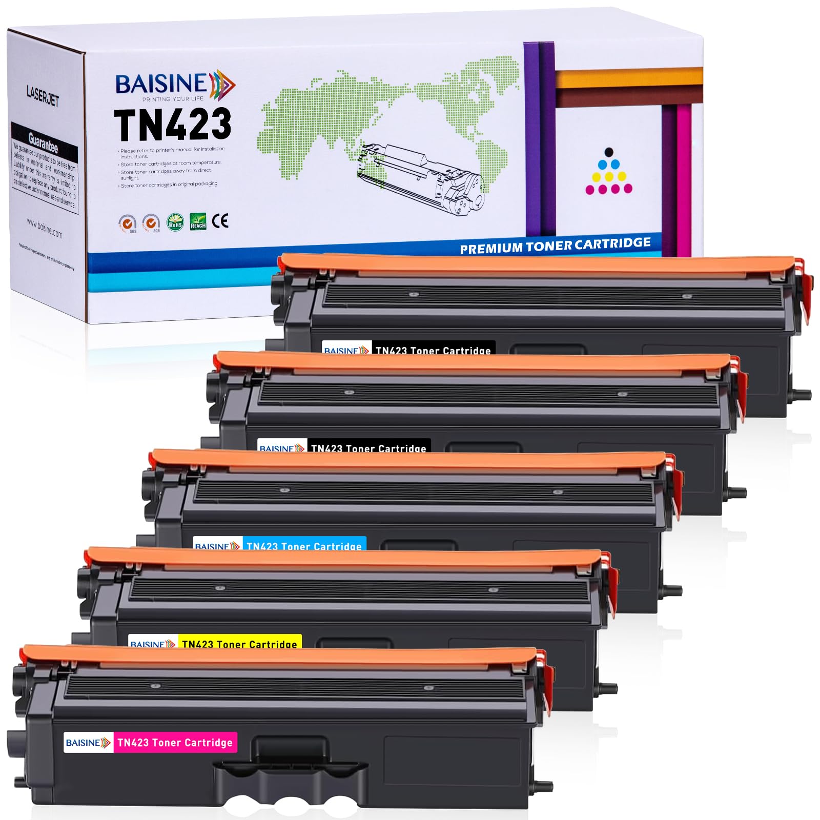 BAISINE TN-423 TN423 Compatibile con Brother TN423 TN 423 TN-423BK Cartucce Toner per Brother MFC-L8690CDW HL-L8260CDW HL-L8360CDW DCP-L8410CDW MFC-L8900CDW MFC-L9570CDW (2Nero/Ciano/Giallo/Magenta)