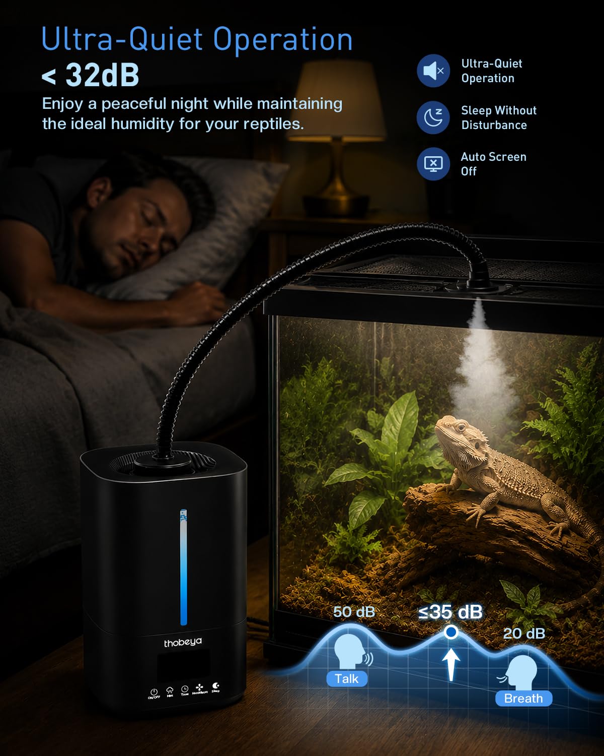 Nebulizador para reptiles de 1.32 galones, humidificador para plantas con sonda precisa de temperatura y humedad/manguera expandible, humidificador inteligente remoto para anfibios para tienda de