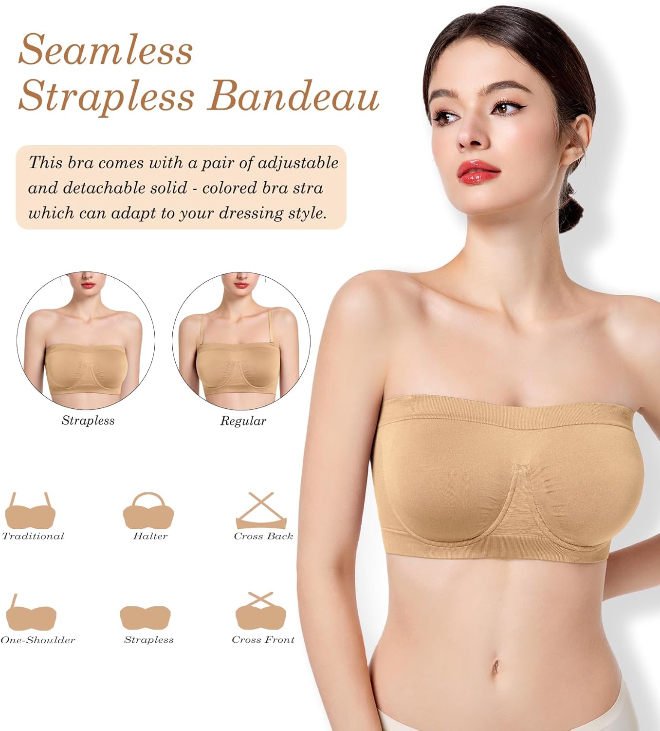 Women‘s Underwire Strapless Multiway Bra Bandeau Seamless Supportive Bras Non Padded Top - Image 2