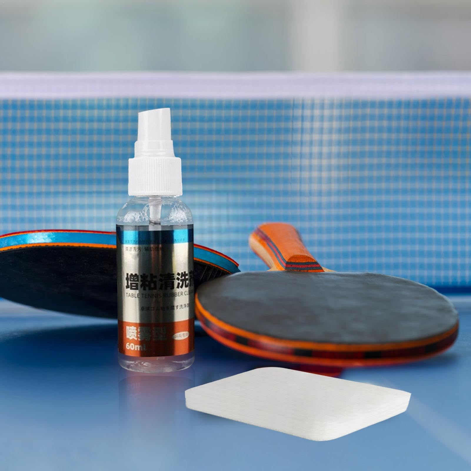 Kit D’entretien Raquette Tennis De Table 60 Ml – Spray Nettoyant Caoutchouc + éponge, Pour Pongistes Pro Ou Amateurs