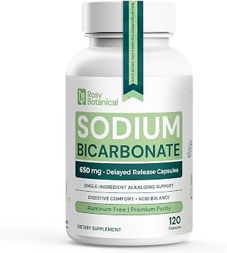 Pure Sodium Bicarbonate 650 mg Capsules - Sodium Bicarb for Alkaline Balance & Daily Wellness Support Fast-Dissolving Bicarbonate of Soda Pills - Single Ingredient Delayed Release 120 Count