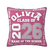 Custom Graduation Pillow Case,Personalized Graduations Gifts with Name School,Custom Class of 2026 Throw Pillow Cover 2026 Grad for High School College Graduation Party,Black Pink