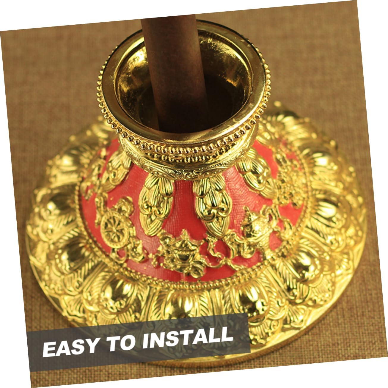 Cabilock Prayer Wheel Resin Holder Stand with Wide Base, Golden Decor image 4