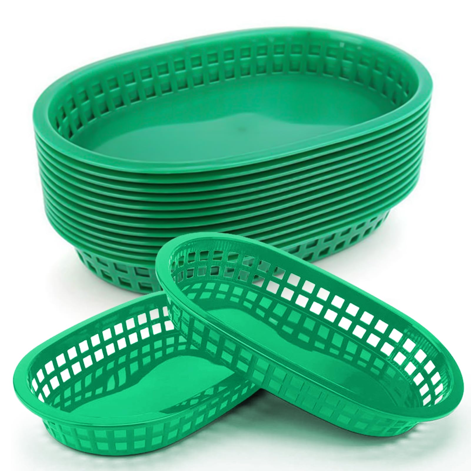 15 Pcs Food Baskets, Plastic Oval Fruit Basket, Plastic Snack Tray, Black Food Basket, Reusable Food Baskets, Plastic Bread Basket, Reusable Plastic Colourful Food Baskets for Hotdogs (A)
