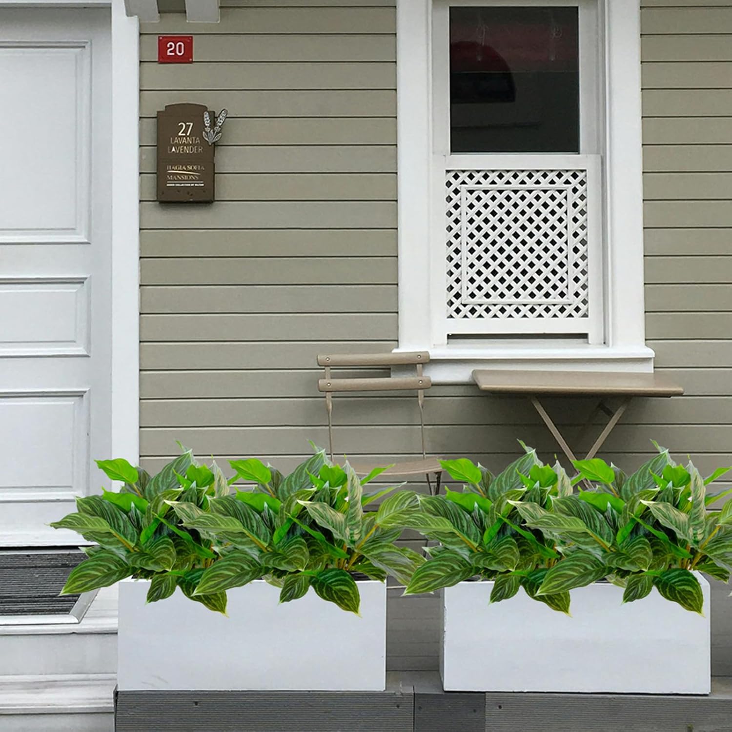 4 Pcs Artificial Hosta Plants Outdoor, 16" Fake Tropical Green Plants, UV Resistant, Realistic, Faux Green Leaf Stems for Home Offices Outside Porch Patio Balcony Garden Indoor Table Décor