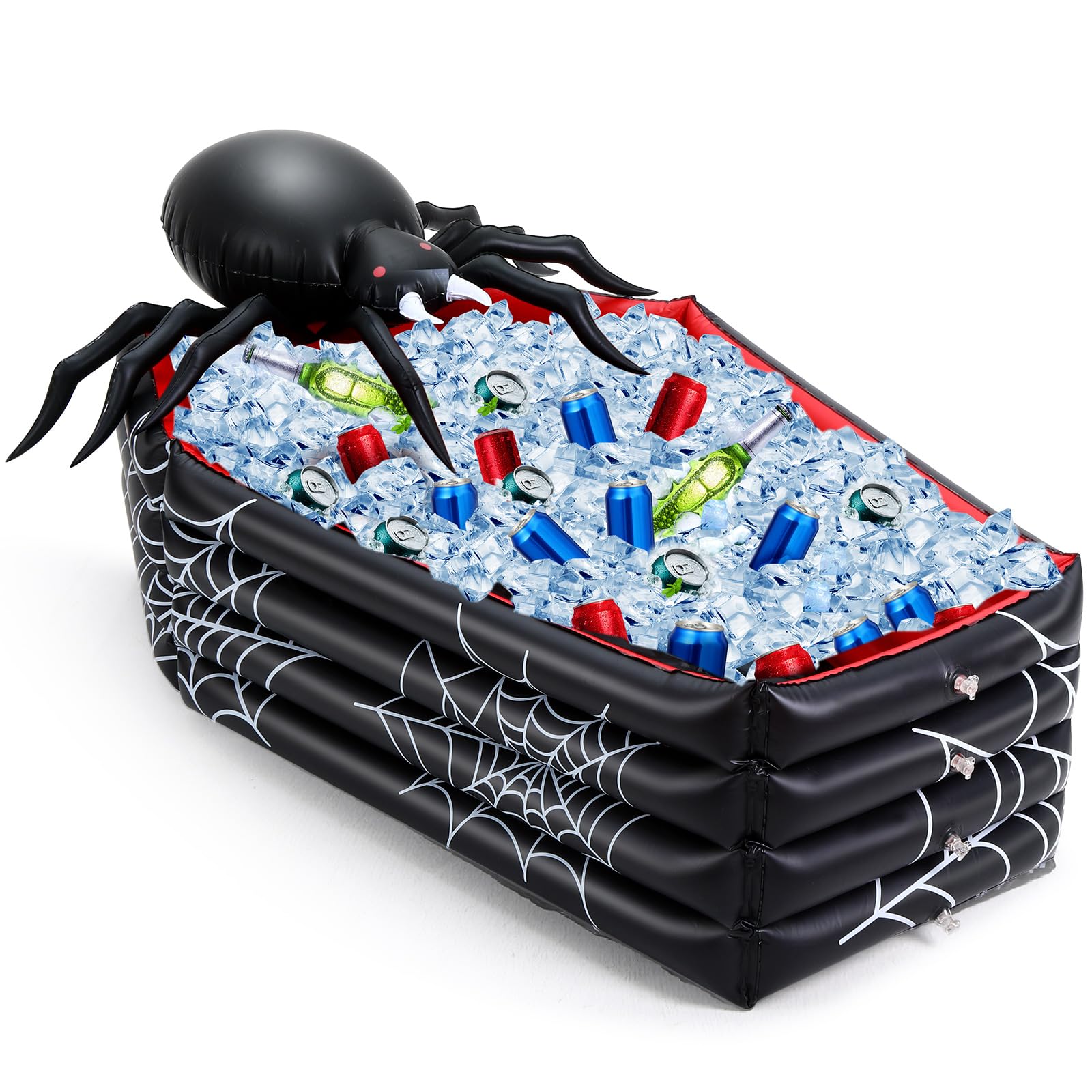 Liliful 44 Inch Halloween Cooler Spider Inflatable Drink Holder, Coffin Cooler Halloween Decor Inflatable Coffin Buffet Beverage Holder for Birthday Pool Vampire Party(1 Pack)