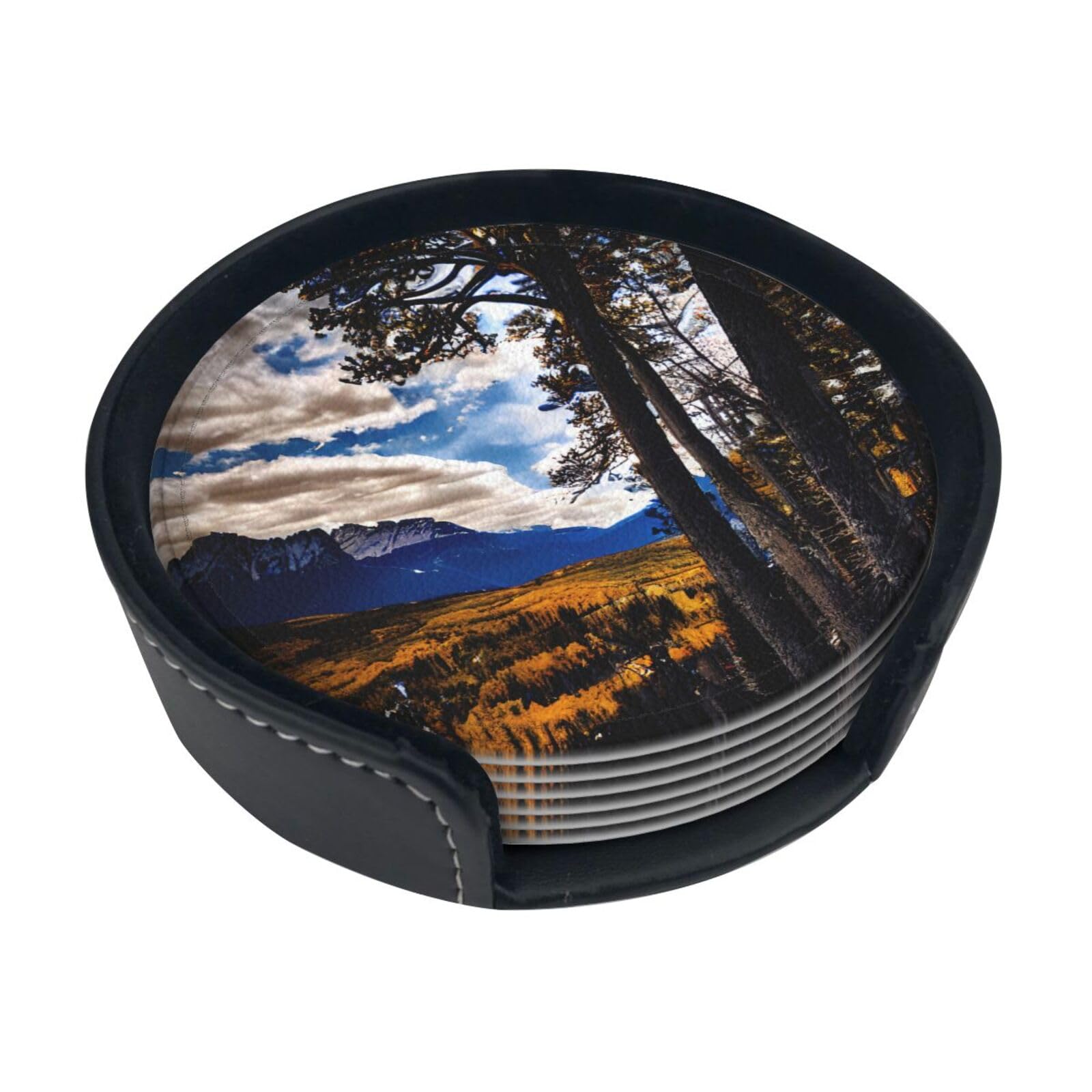 Rocky Mountain Range Print Round Coasters Set Of 6,Coaster For Tabletop Protection Home Bar Decor