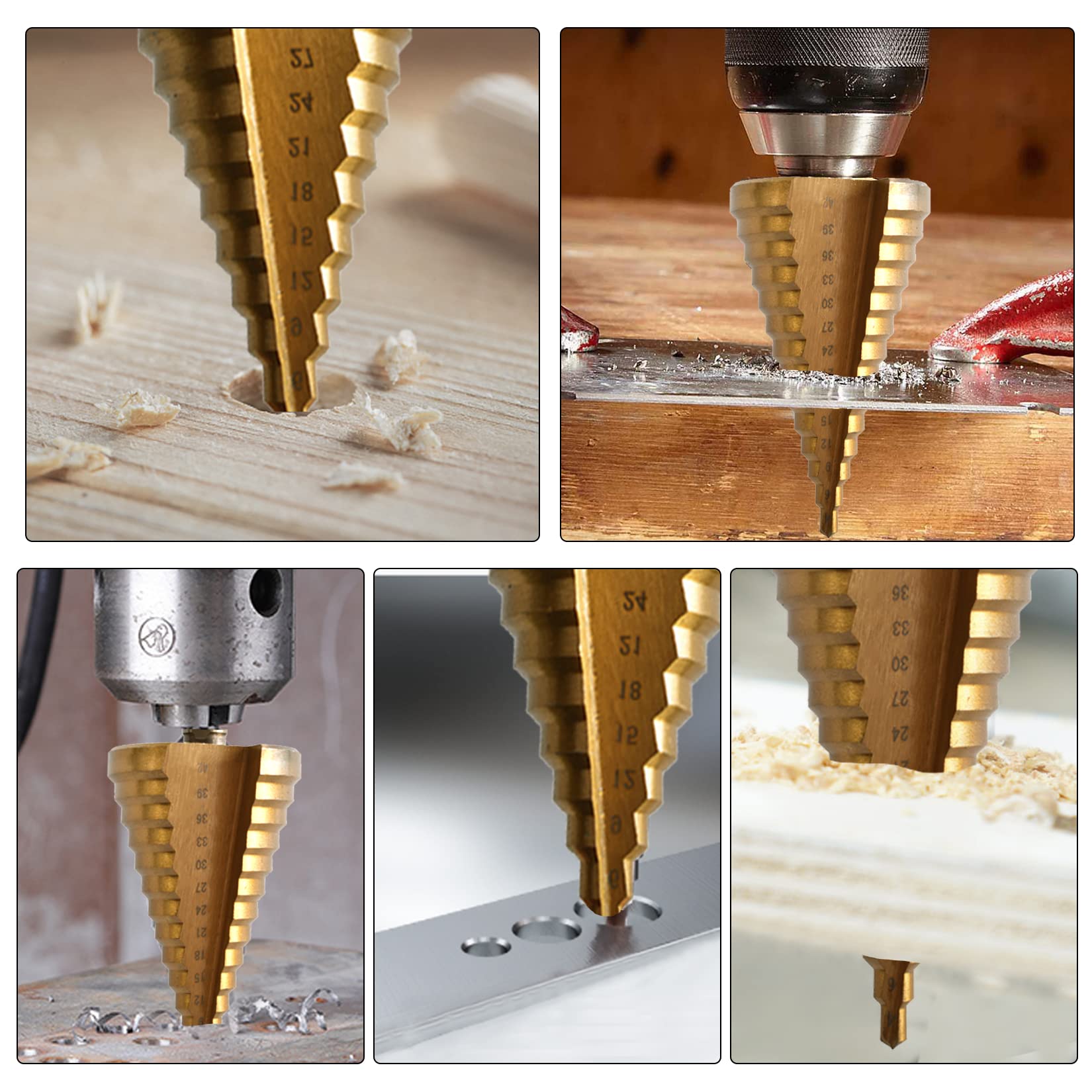 Broca Escalonada 4-42 mm HSS Broca Conica 14 Escalones para Madera, Plástico, Metal Blando