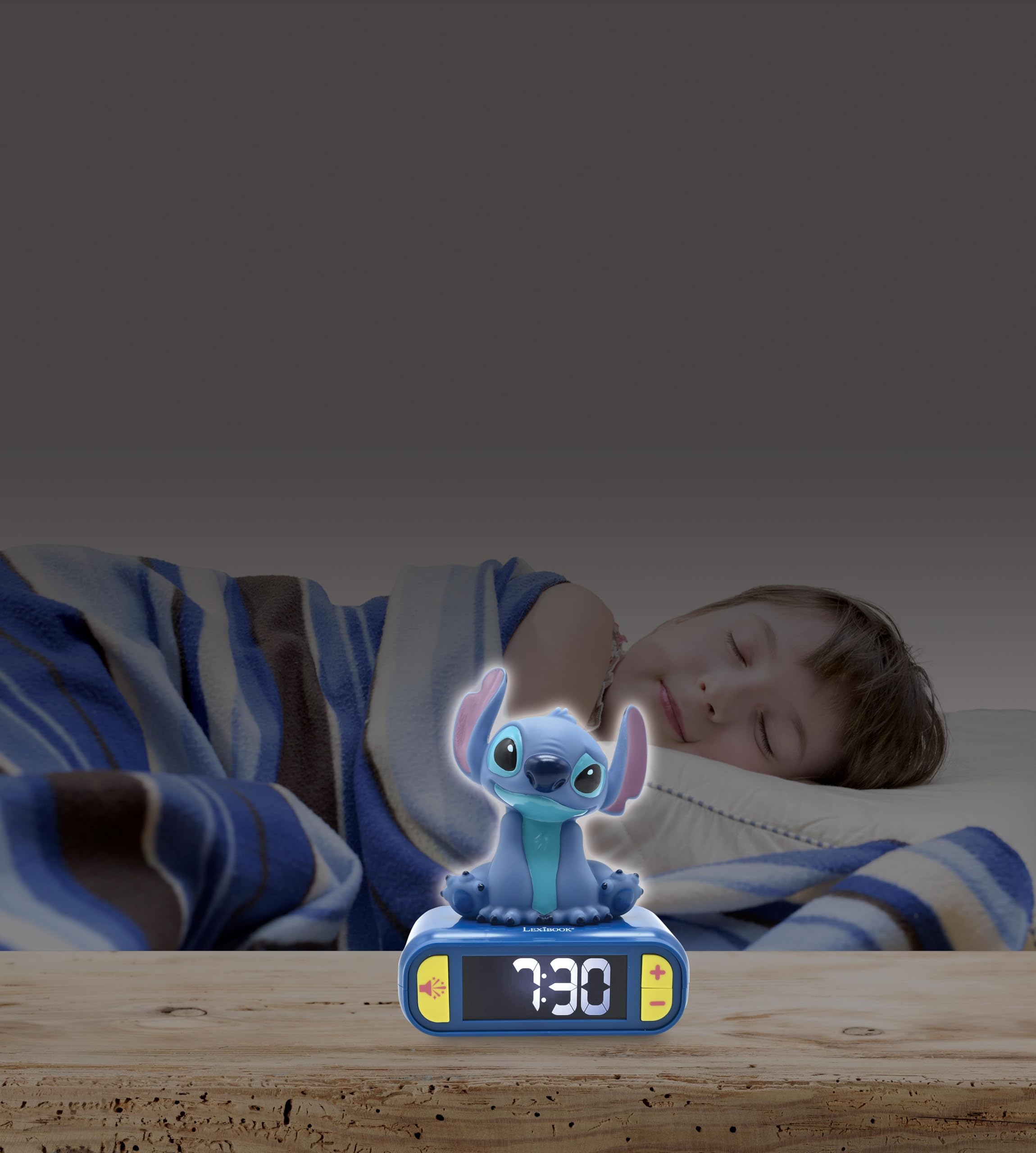 Lexibook, Disney Stitch, Sveglia notturna Stitch, Suoni e melodie, Schermo LCD retroilluminato, Luminoso, Snooze, Blu, RL800DLXB