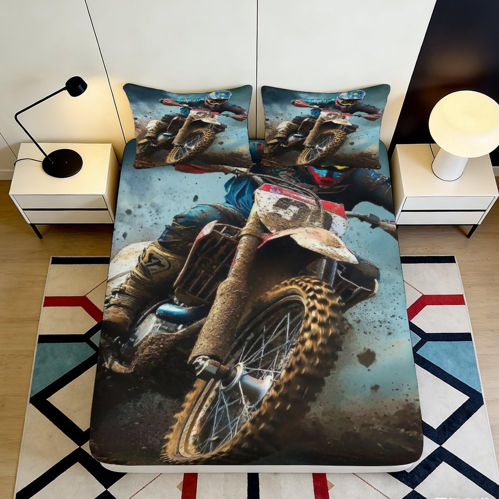 Pnayamiorkfel Style-10 3D Printed Motocross Racing Fitted Sheet Microfiber Dirt Bike Bed Cover For Bedroom Guest Room Mattress Protection Decor 90X200x25cm