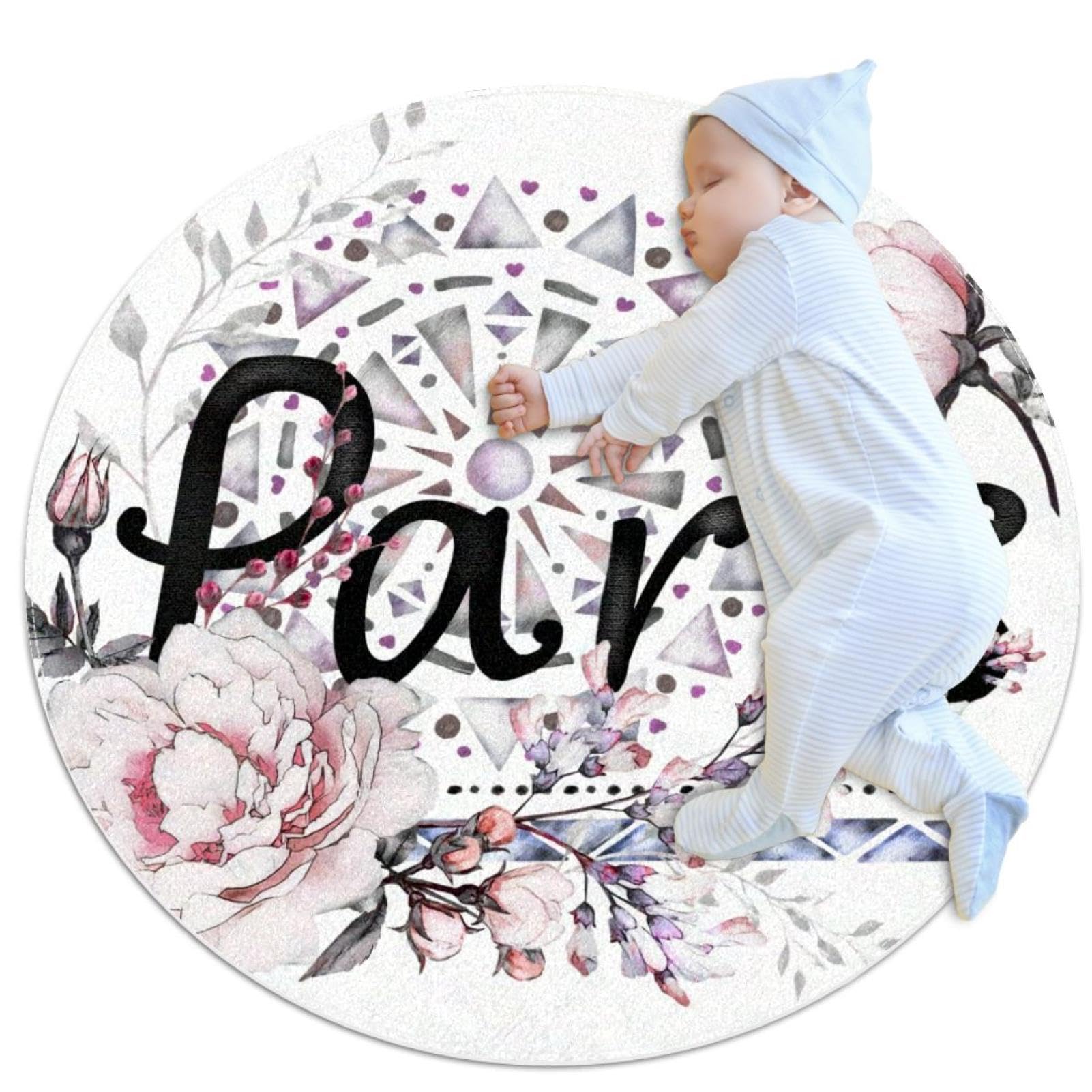 Tapis de salle de bain antidérapant rose aquarelle Paris rond sécurisé