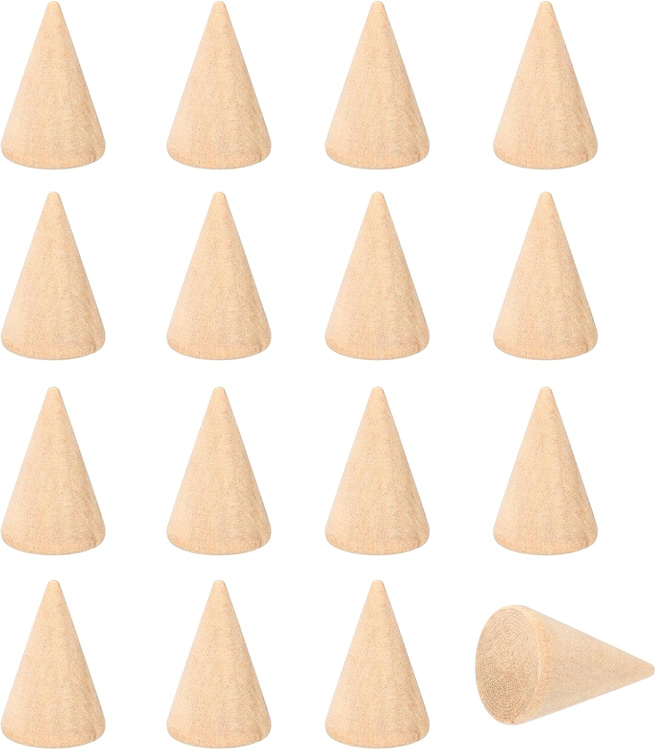 PATIKIL Wood Cone Ring Holder, 16Pcs Wooden Finger Jewelry Ring Display Stand Organizer Wood Cones Rack for DIY Art Crafts, Wood Color (31x20mm)