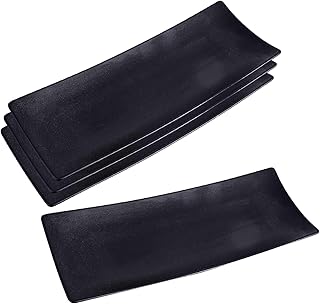12" Long Rectangle Plates for Serving Sushi, Pasta, Chips, Appetizer - Ceramic Sushi Plate for Party, Restaurant, Banquet (4Pack, Matte Black)