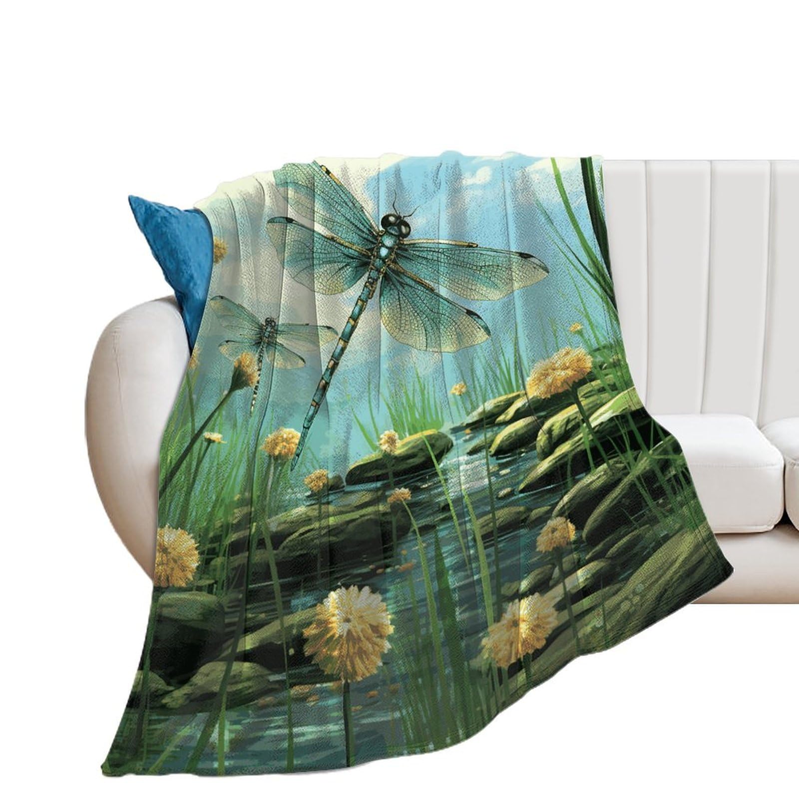 Couverture en microfibre douce pour canapé et sofa motif libellules en vol