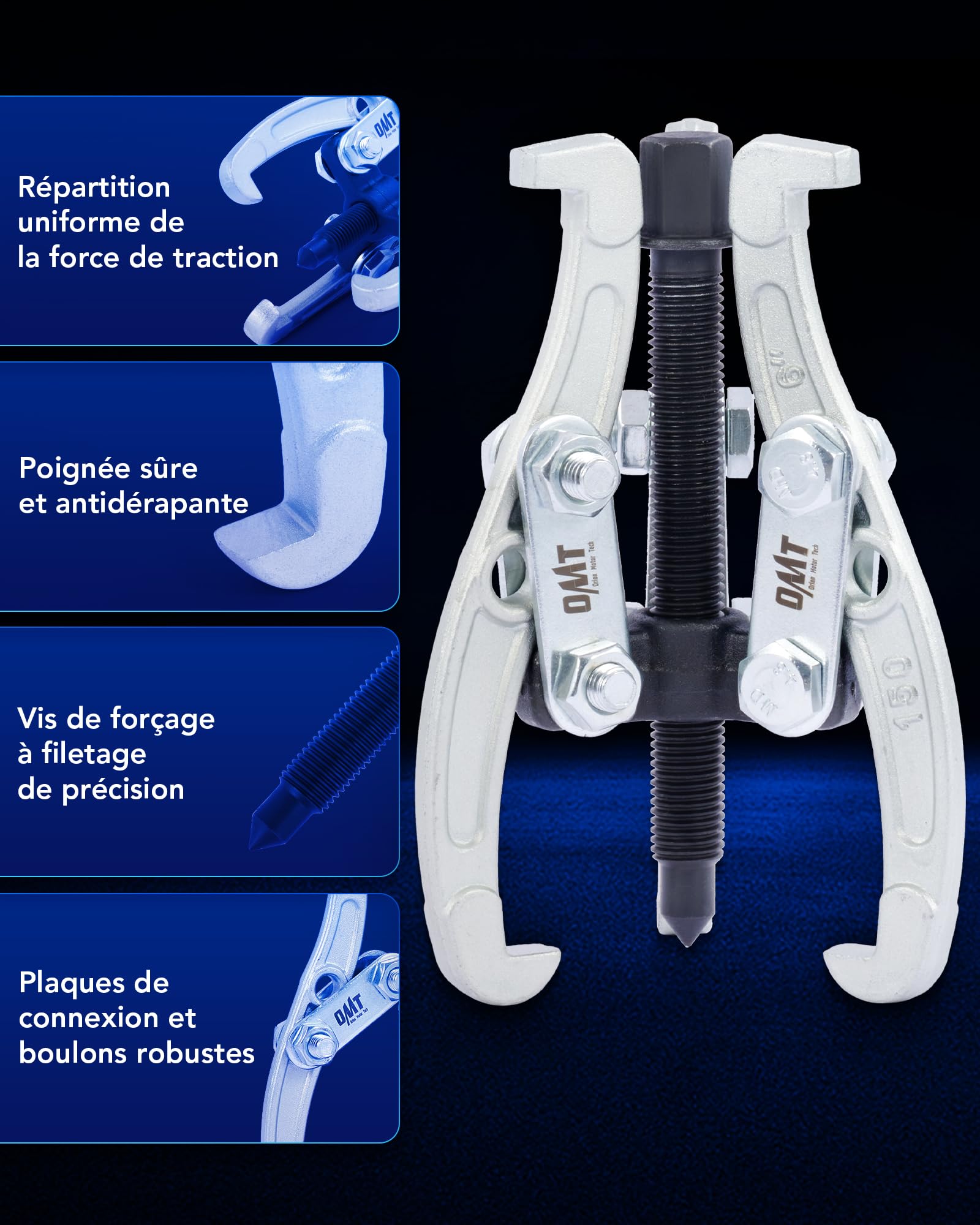 Orion Motor Tech 3 Pièces Extracteurs de Roulement à 3 Mâchoires 75mm 100mm 150mm 3 Bras Mâchoires Réversibles pour Démontage Arrache de Roulement Extérieur Intérieur