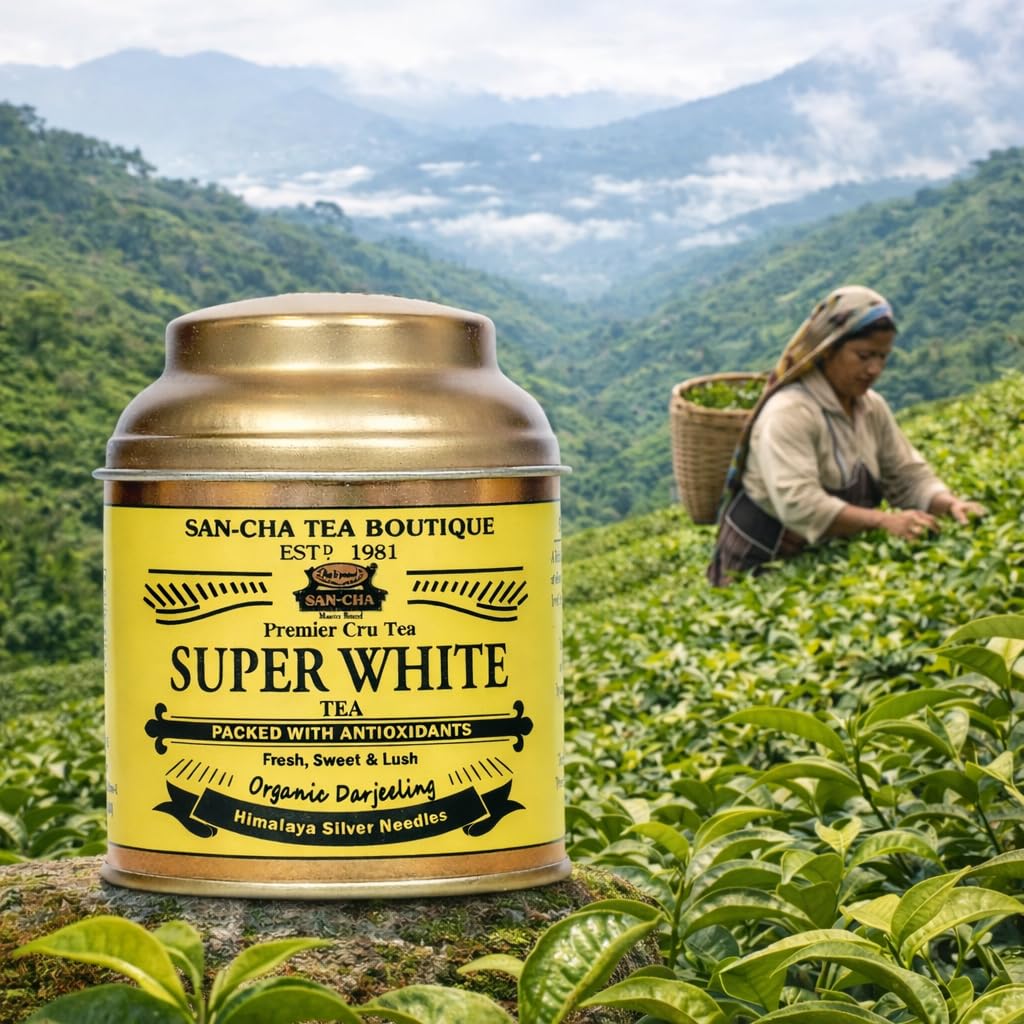 Sancha Tea Boutique, Super White Tea, 25g Silver Needle White Tea Buds, Rare Loose Leaf White Tea from Darjeeling, Himalayan Harvest