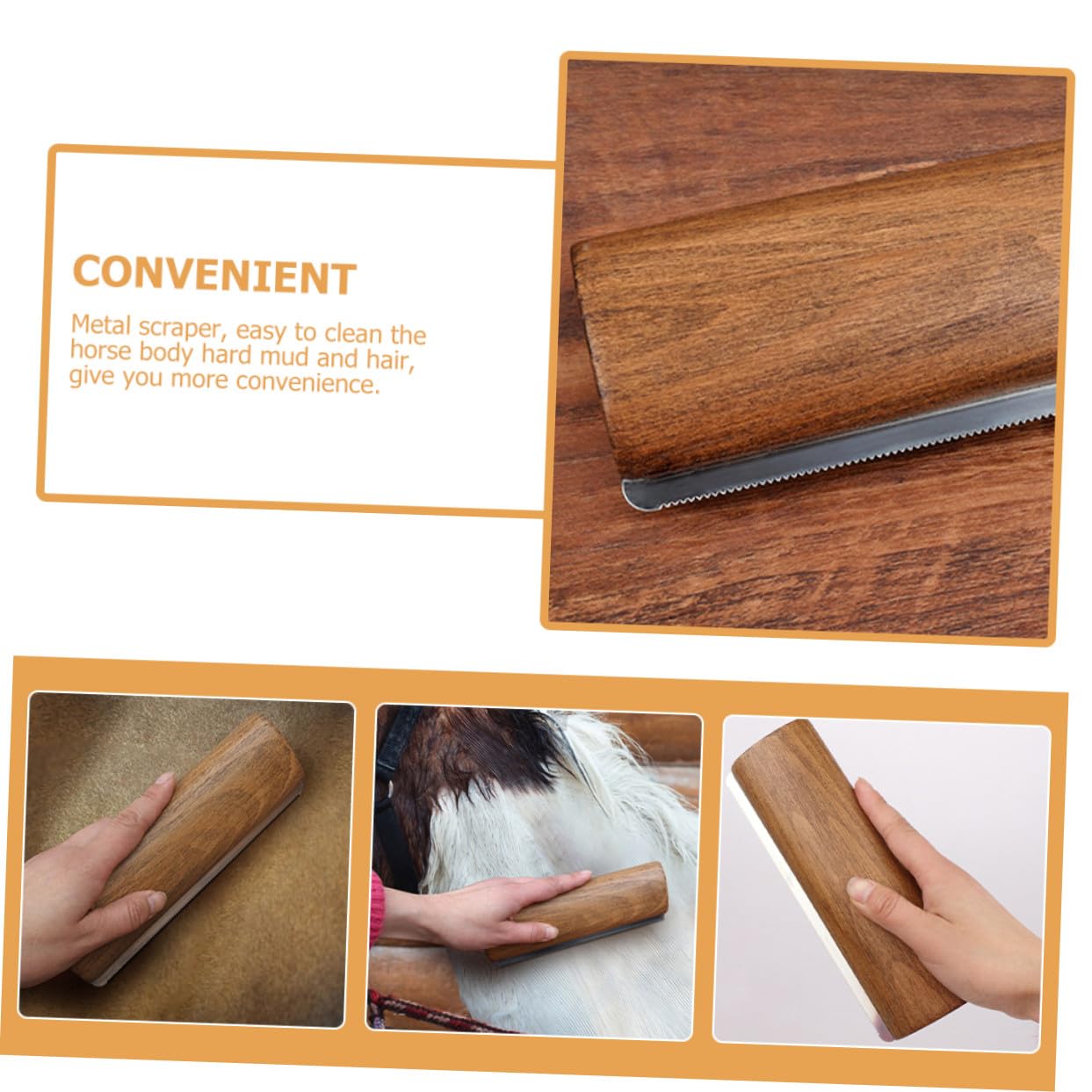 Pferdepflegeschaber mit Ergonomischem Griff, 20cm Holz und Metall