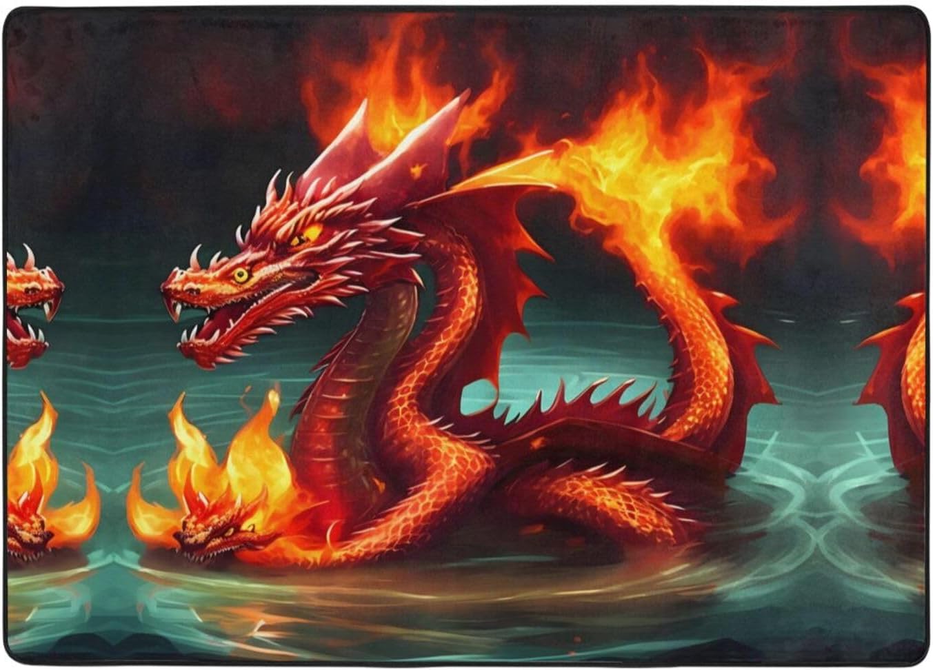 Dragon King in Fire Printed Flannel Floor mat 80x58 inches for Bedroom, Living Room, Study Room Decorative Carpet