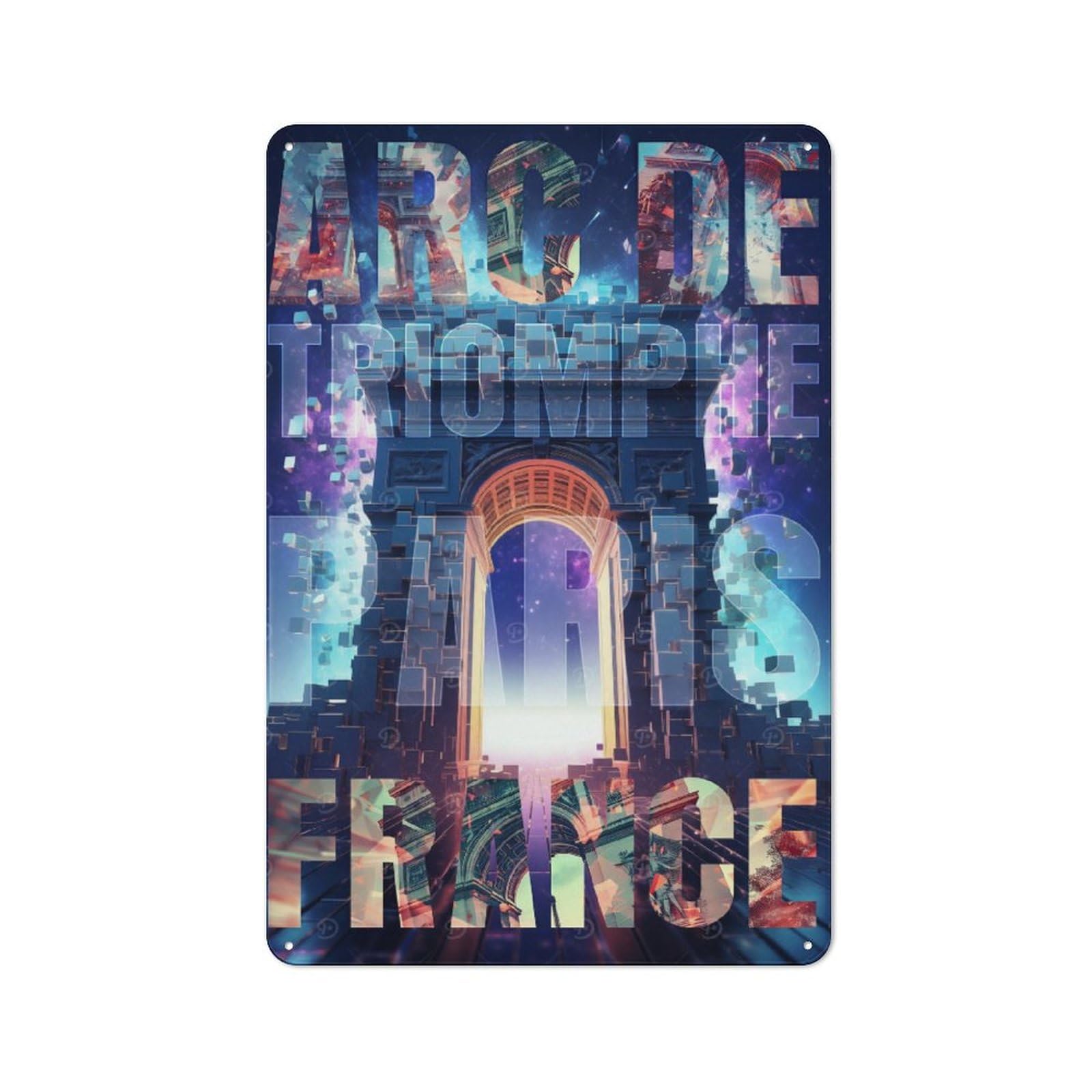 Junmoney Arc De Triomphe Collage Rustic Tin Sign 30X20cm Featuring For Bar Or Restaurant, A Housewarming Gift For Bar Decor Enthusiasts
