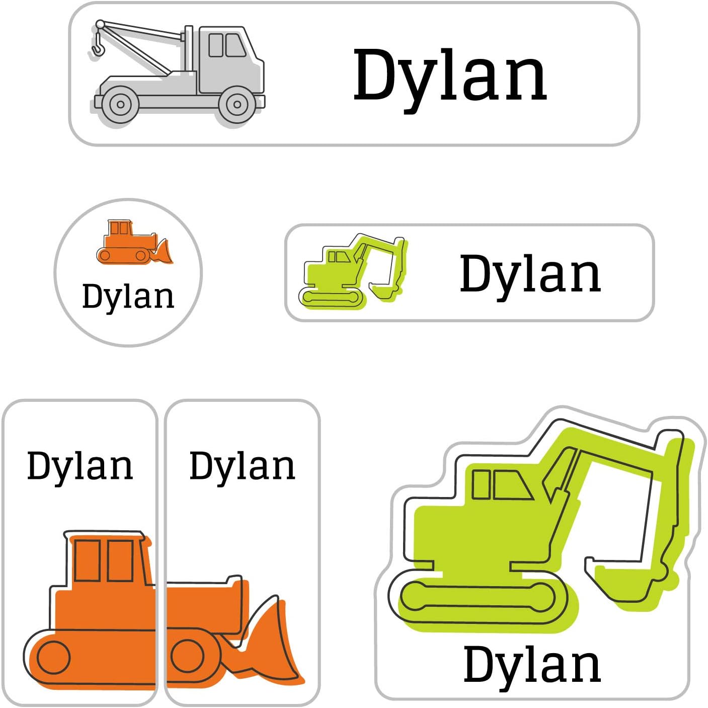 Name Bubbles - Custom Daycare Name Labels (99 Labels - 5 Sizes) Personalized Waterproof Name Stickers for Clothing Tags, Toys, Books, Water Bottles, Lunch Boxes, School, and Shoes (Truck)