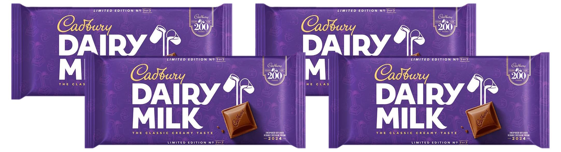 CadburyDairy Milk Chocolate Bar, The Classic Creamy Taste of Smooth Milk Chocolate to Share, Gift or Snack, 180 g (Pack of 4)