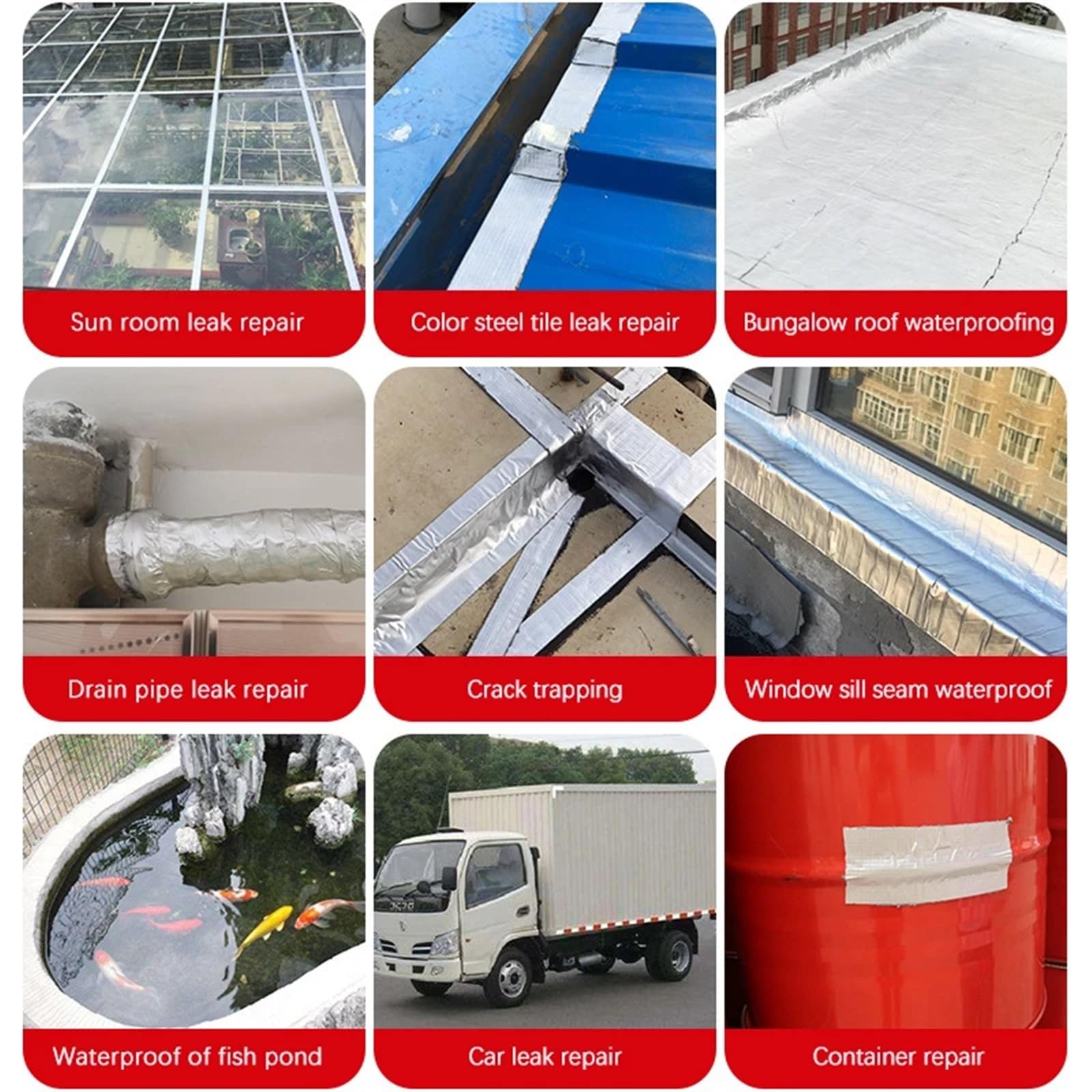Cinta Butilo Impermeable Cinta adhesiva de reparación a prueba agua, cinta a fugas for conductos techo y grietas pared, pegatina butilo papel aluminio resistente a altas temperaturas | 15CMX5M