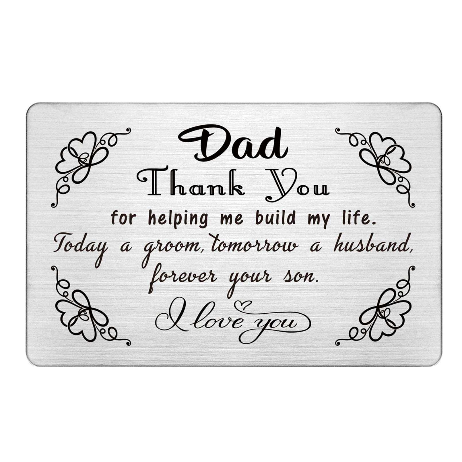 Amazon.com: Dad Wedding Gift from Son, Engraved Wallet Card for Groom's Dad,  Father Wedding Card Keepsake : Clothing, Shoes & Jewelry