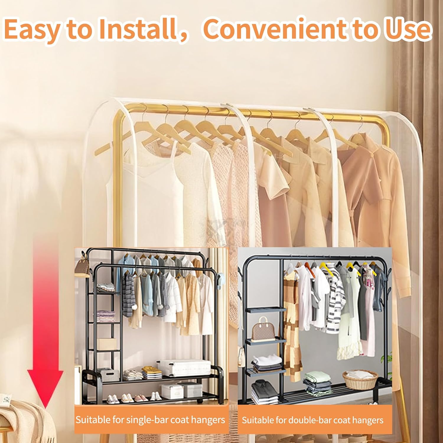 Clear Garment Rack Cover for Clothes Rack Cover with 2 Smooth Zipper Clothing Dustproof Waterproof Protector Cover (Large - 70 x 20 x 60 inch)