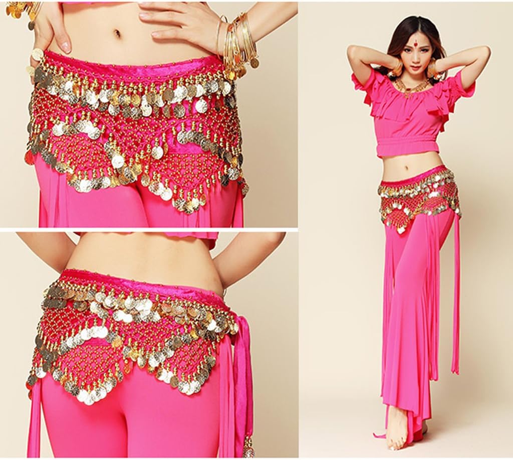 Wuchieal Women's Sweet Bellydance Hip Scarf with Gold Coins Skirts Wrap Noisy - Image 2