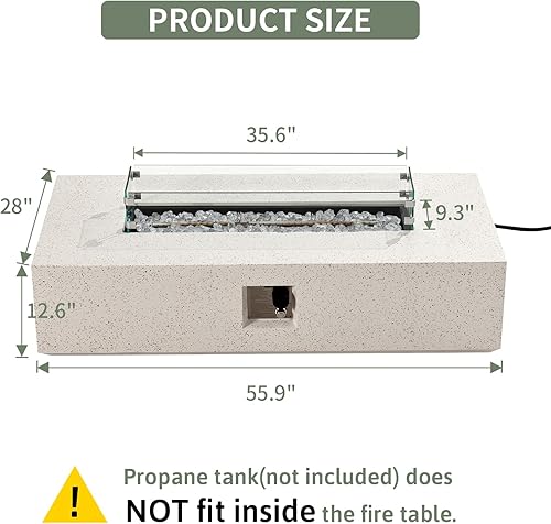Miniatura 2 de COSIEST Mesa para fogata de propano para exteriores, 56 x 28 pulgadas, rectangular, acabado de hormigón blanco terrazo, quemador de acero inoxidable