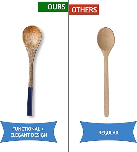 Miniatura 6 de Folkulture Cucharas de madera para cocinar juego de 5 juegos de utensilios de cocina antiadherentes que incluyen cuchara de madera tenedor de servir