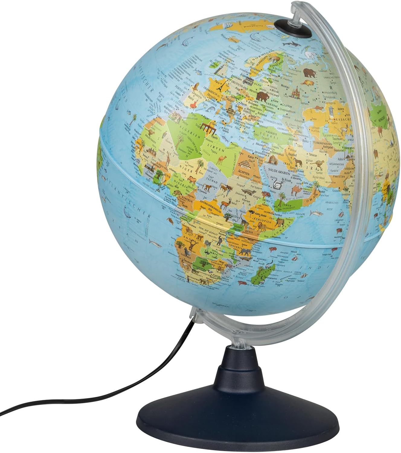 Idena 22059 Leuchtglobus mit Tierabbildungen, Lernspielzeug, Durchmesser 30 cm