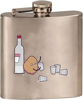Vodka Potato Randy Otter Funny Humor - 3D Color Printed 6 oz. Stainless Steel Flask (Steel Silver)