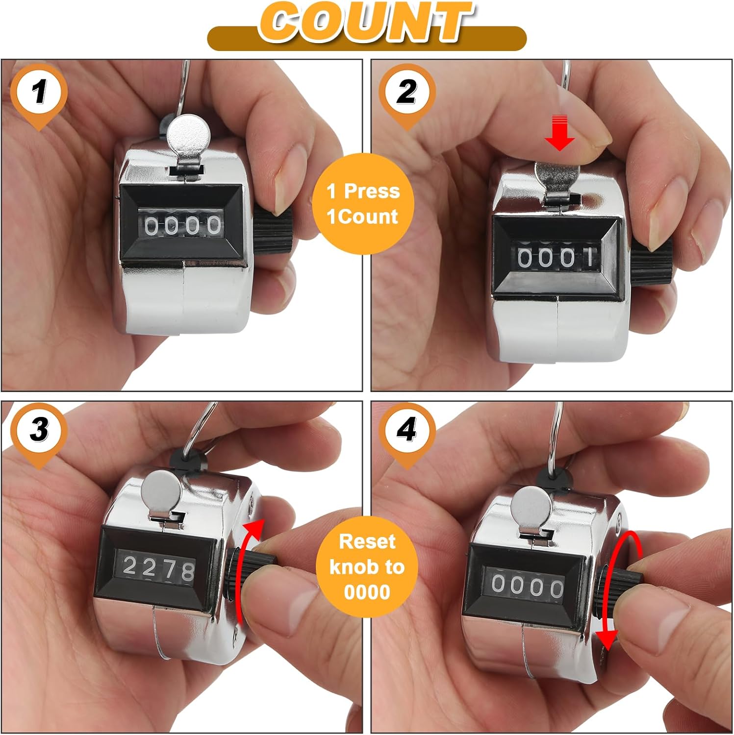 2 Pcs Clicker Counter, Hand Tally Counter with Large Display - Mechanical Pitch Counter Clicker for Baseball, Inventory, People Counting, Events, Gym Reps(Silver) thumbnail