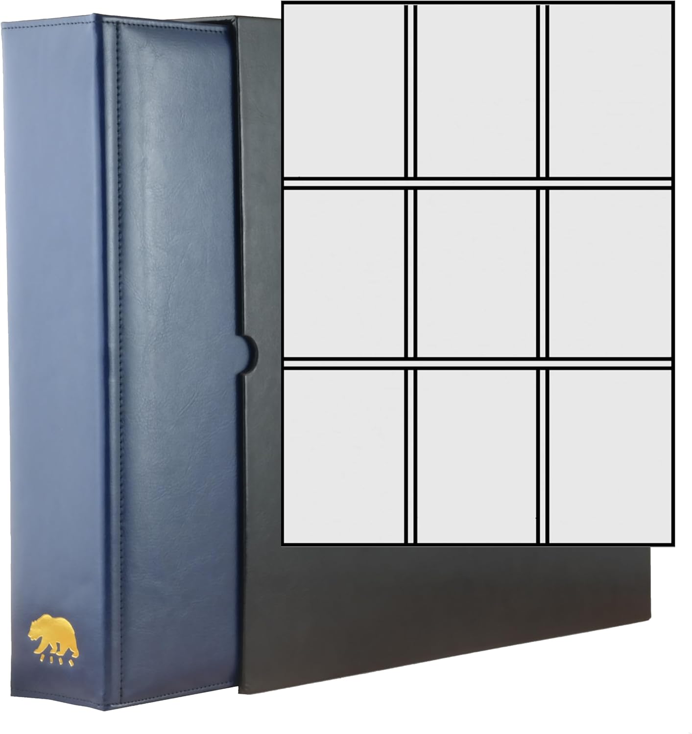 Ursae Minoris Manor Library Deluxe 3 Q-Ring Standard Format Binder for Up to 900 Sports / Trading Cards - Deep Blue with Black Slipcase