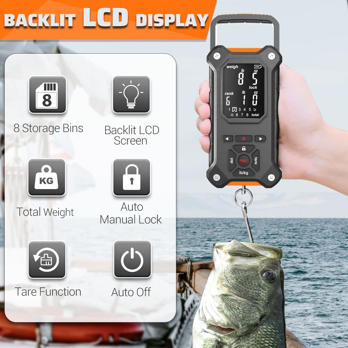 SNAIL TRAIL Tournament Fish Scale Tags 8 Caught Fish, Fishing Scale with Lip Gripper, Digital Hanging Weight Scale Weighing 50lb, Portable Hand Held Luggage Scale for Suitcase, a Gift for Fisherman : Sports & Outdoors