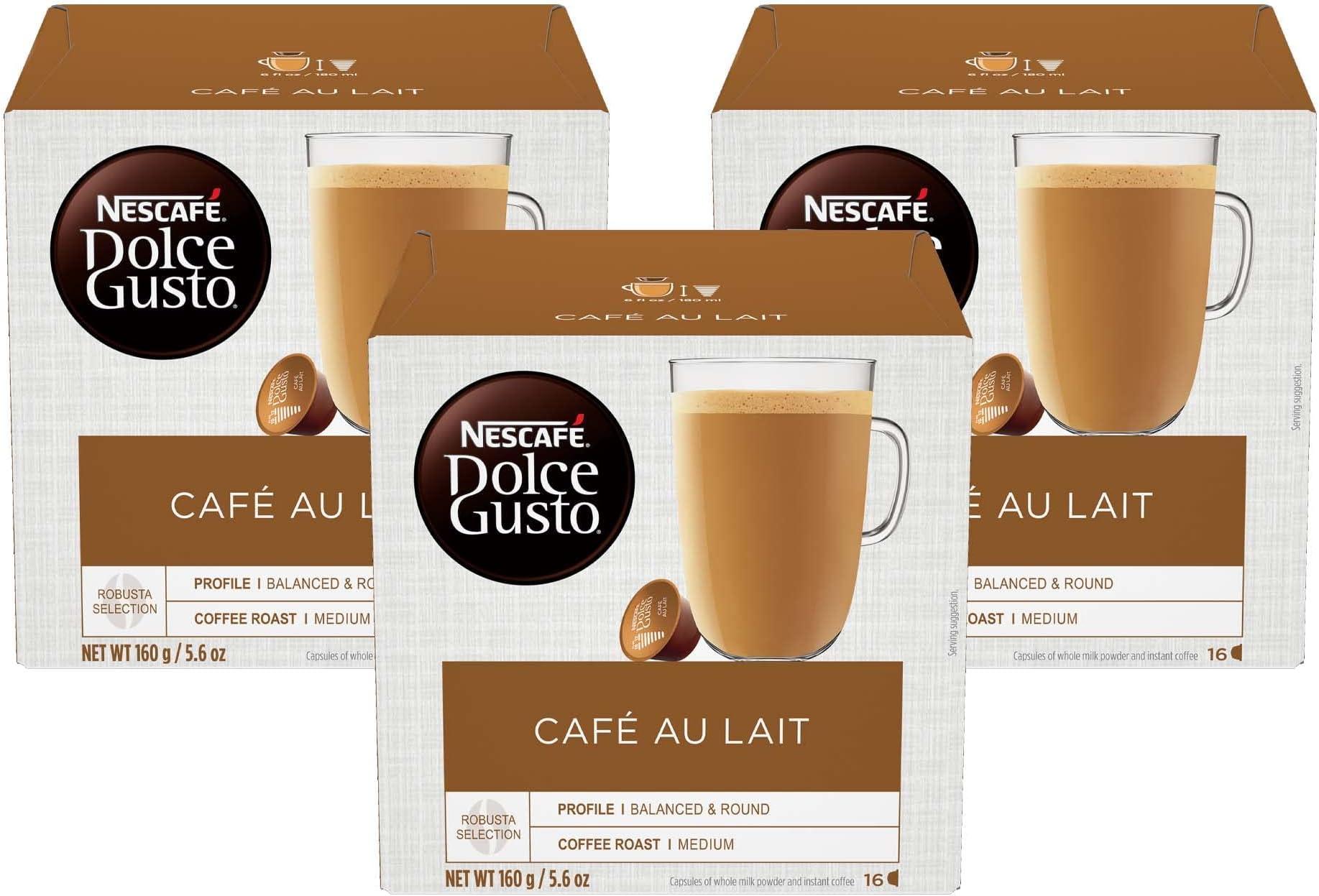 Nescafe Dolce Gusto Cafe Au Lait 3 Boxes 48 Pods…