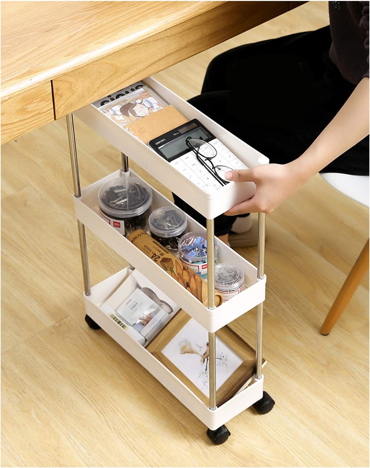 Carrellino Salvaspazio SoBuy Bianco 18x60x82cm - Per Cucina O Bagno Con Rotelle - Foto 9