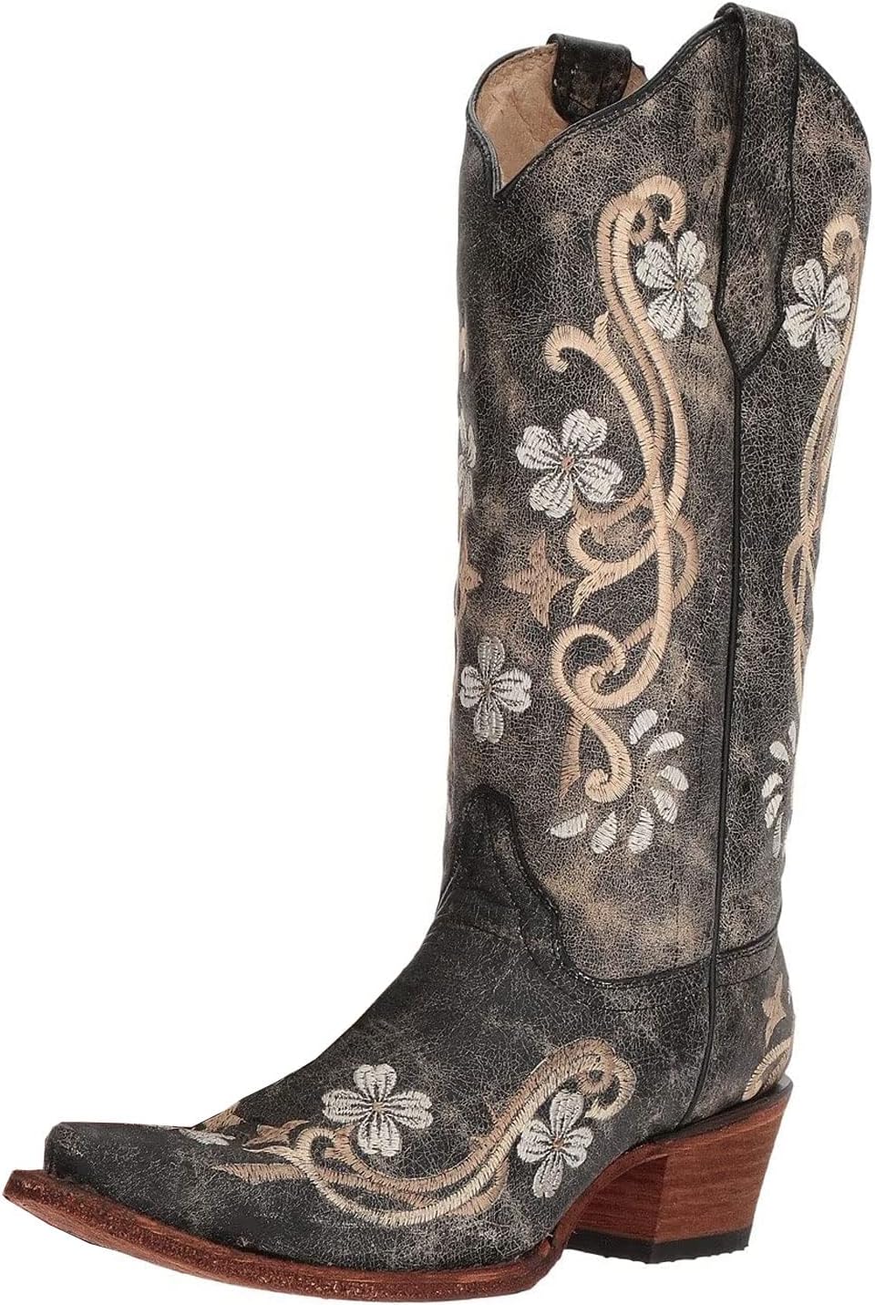 Corral Boots Women's Floral Embroidery Casual Fashion Leather Cowgirl Boots| Snip Toe, 2" Heel
