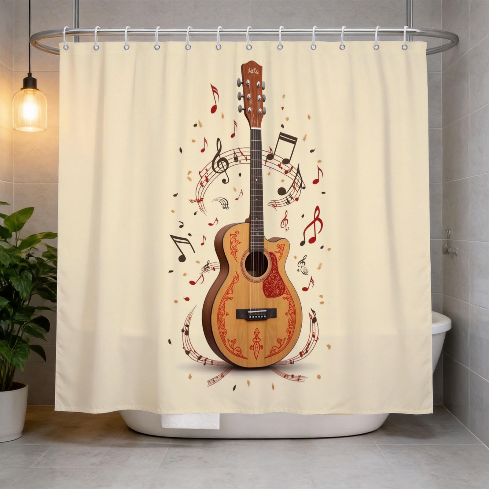 Hongduo 3D Violin Shower Curtain for Stalls Bathtubs Musical Note Bathroom Decor Shower Curtain Set Polyester Fabric Waterproof 120x180cm/48X71 Inch with Hooks