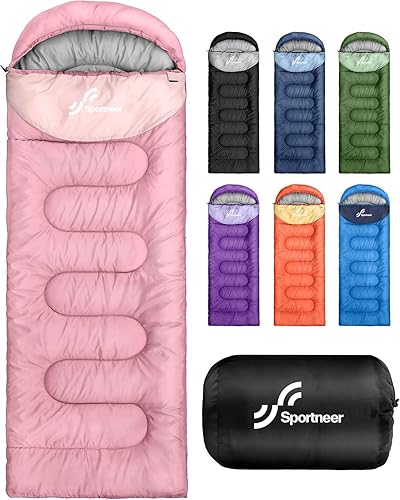 Miniatura 9 de Sportneer Saco de dormir para adultos y niños, para clima frío y cálido, impermeable, saco de dormir para acampar, senderismo, viajes Negro y gris