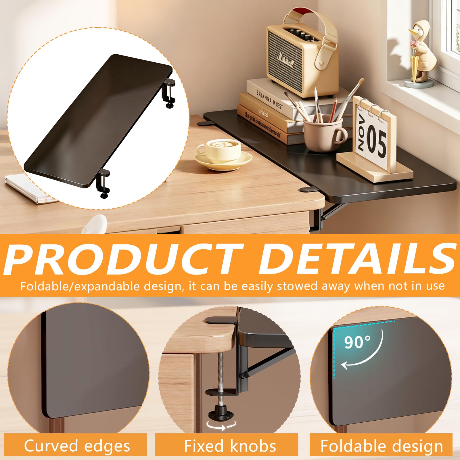 Prolunga Ergonomica Per Scrivania, 70 * 25CM Prolunga Da Tavolo Pieghevole A 90° Con Poggiapolsi Nera Supporto Per Braccio E Polso Poggiabraccia Per Computer Accessorio Da Scrivania